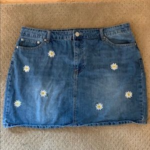 Daisy Embroidered Jean Mini Skirt